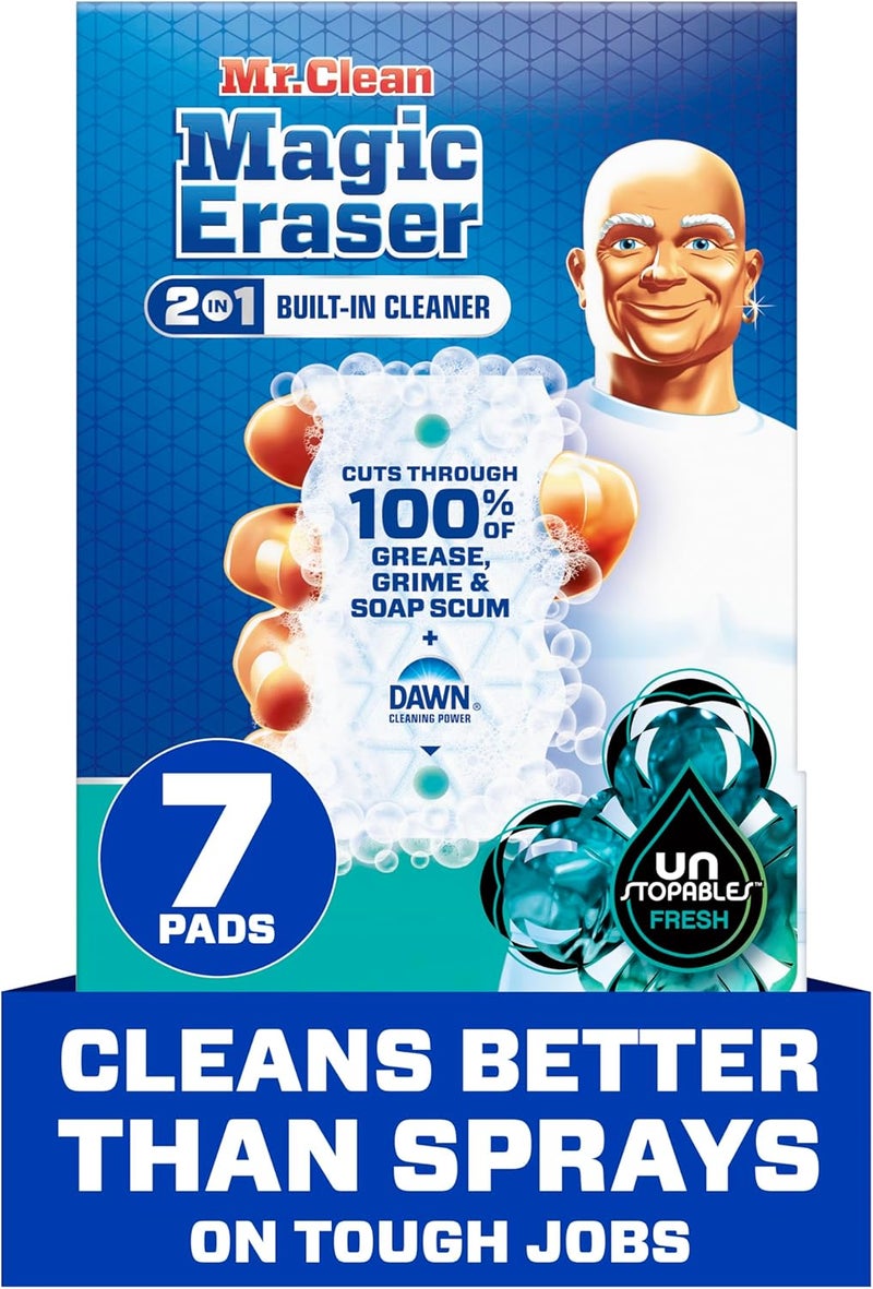 Mr Clean Magic Eraser Foaming Sponge, All Purpose Cleaner, Dawn Cleaning Power, Wall, Sneaker, Oven Cleaner, Kitchen, Bathroom, Shower Cleaning Supplies, Scrubber, Ultra Foamy, 7ct - Image 1